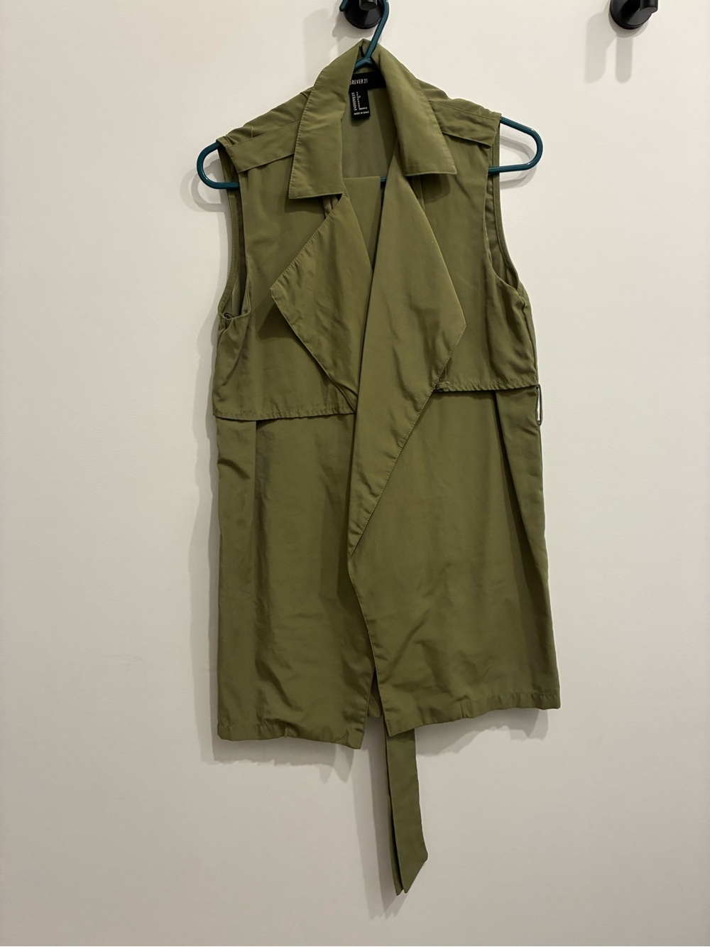 Olive Green Sleeveless Trench Vest dress with Tie Back